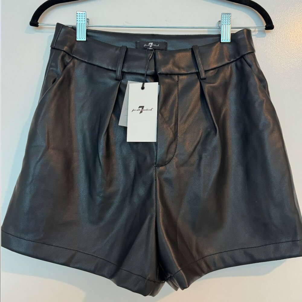 NWT Women's 7 For All Mankind Leather Faux Shorts Black High Rise Small S